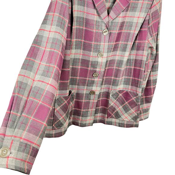 Pendleton Plaid Button Front Shirt Jacket Womens Size L Purple Grey special wool - Picture 10 of 12